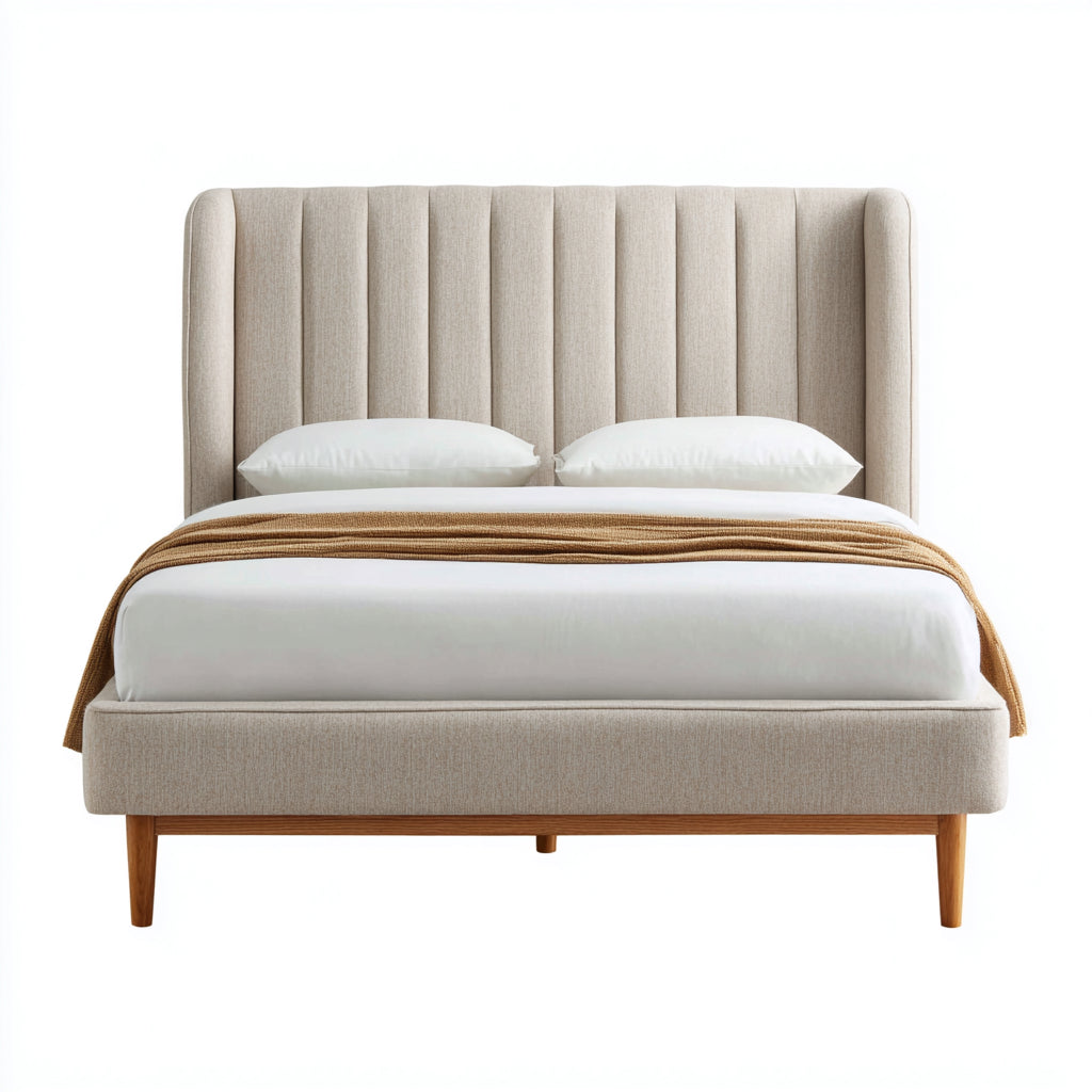 Letto matrimoniale imbottito in tessuto con struttura in legno 200x180x104 cm - beige - per camera da letto - design moderno