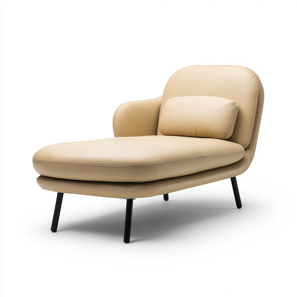 Chaise longue imbottita in pelle 170x78x82 cm - beige - design moderno per soggiorno