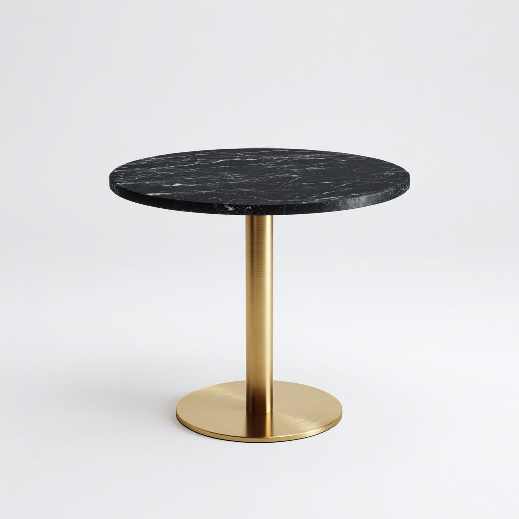Tavolo da pranzo rotondo in marmo e metallo 90x90x75 cm - colore nero e oro - adatto per ristorante - design moderno