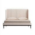 Letto matrimoniale imbottito in tessuto con testiera a scanalature 200x180x108 cm - beige - per camera da letto - design moderno