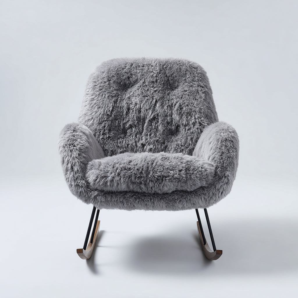 Sedia a dondolo imbottita in tessuto peluche 85x75x90 cm - grigio - design moderno per soggiorno e relax