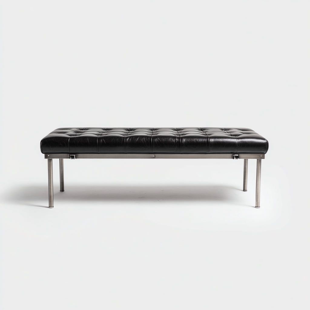 Panca per letto imbottita in pelle vera 120x40x45 cm - nero - argento - design moderno