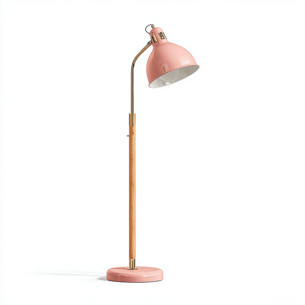 Lampada da terra in metallo e legno 25x25x150 cm - rosa - per soggiorno e studio - design moderno