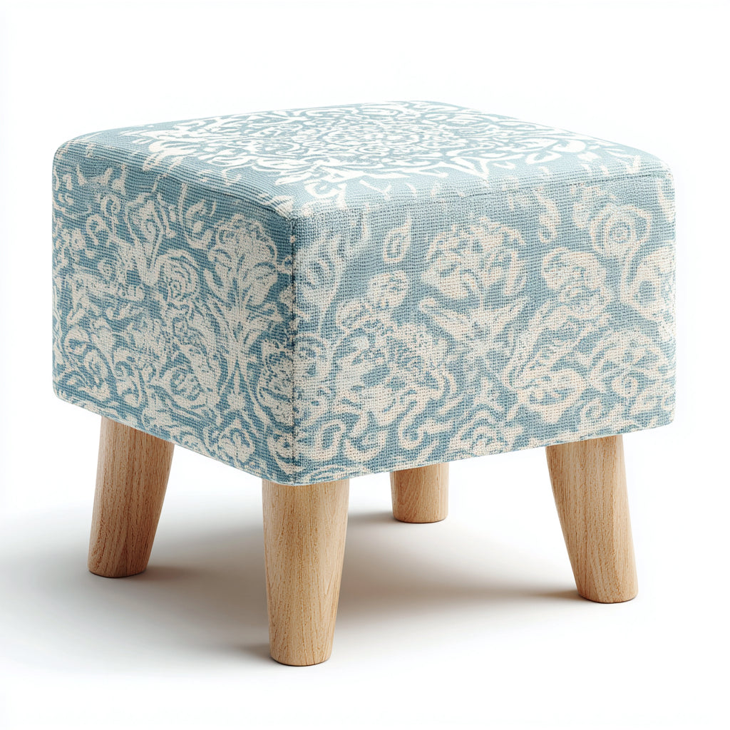 Pouf in tessuto damascato 45x40x50 cm - blu - stile classico per soggiorno