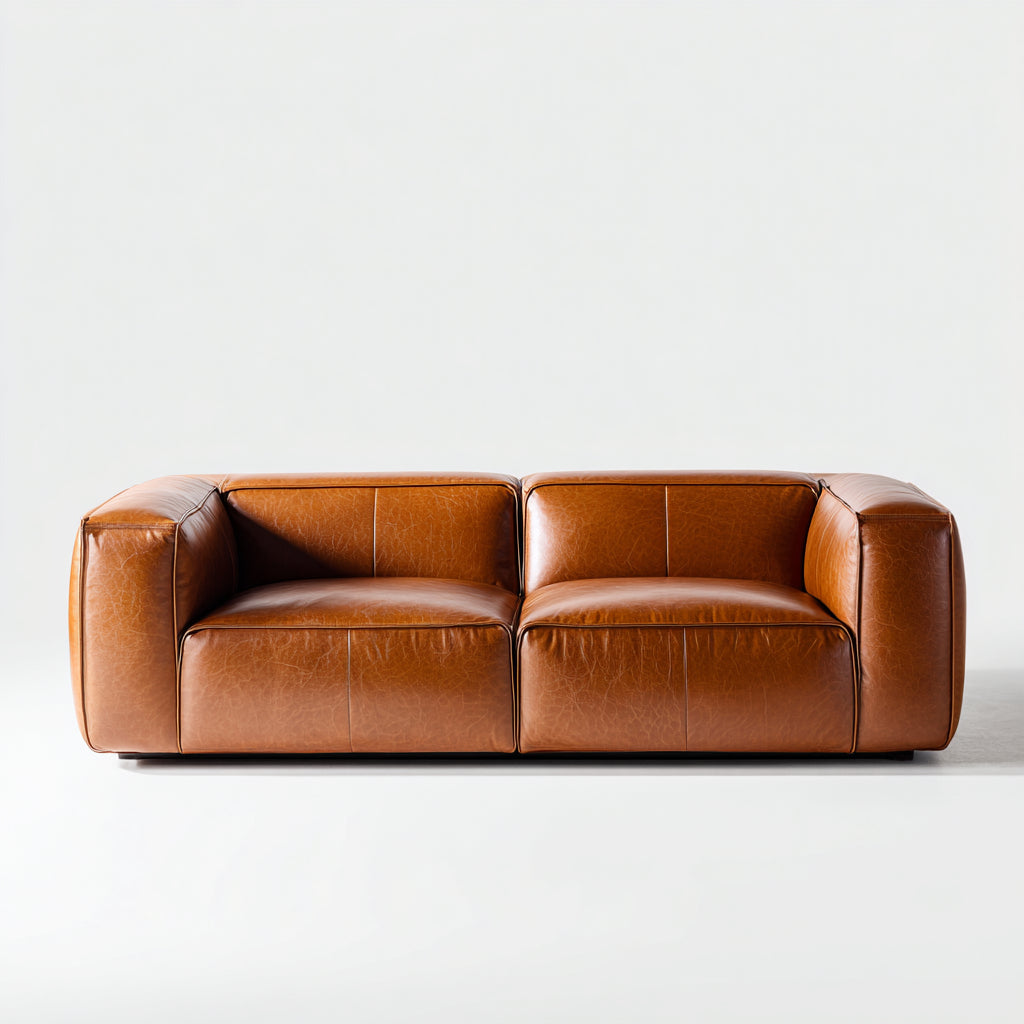 Divano lineare imbottito in pelle 200x90x78 cm - cognac - design moderno per soggiorno