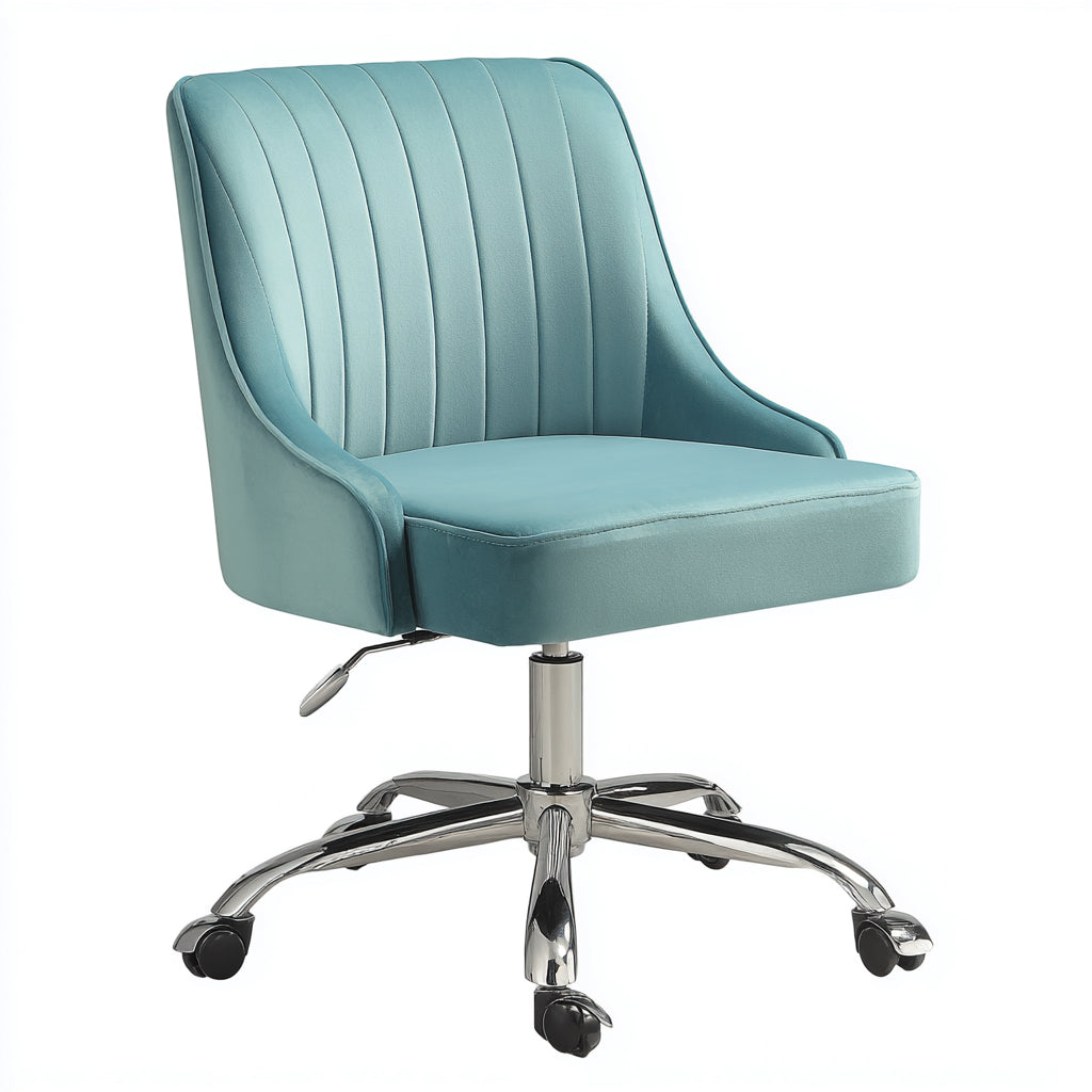 Sedia da ufficio imbottita in velluto 60x62x90 cm - azzurro - design moderno regolabile per ufficio