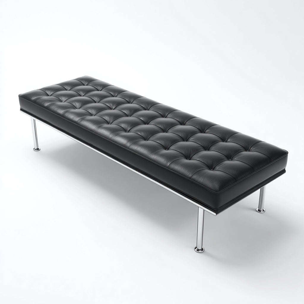 Panca per letto imbottita in pelle vera 120x40x45 cm - nero - argento - design moderno