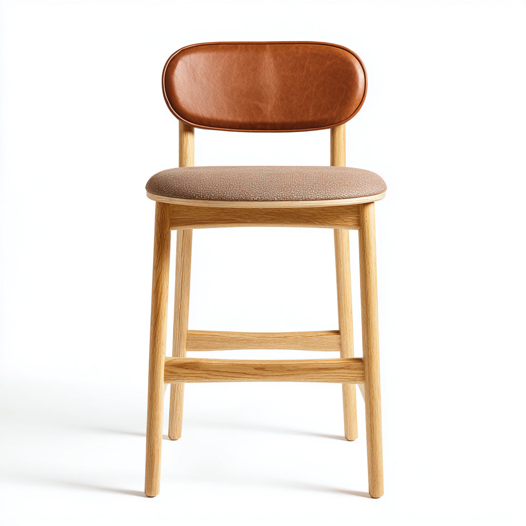 Sgabello da bar rivestimento in pelle sintetica e tessuto imbottito 46x44x77 cm - marrone - legno naturale - design moderno per ristorante