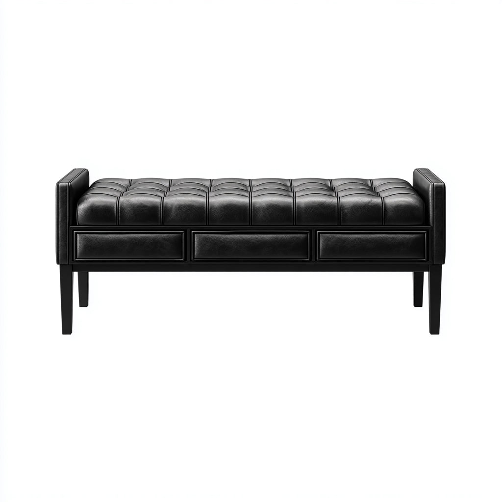 Panca per letto imbottita in pelle vera 120x40x45 cm - nero - design moderno