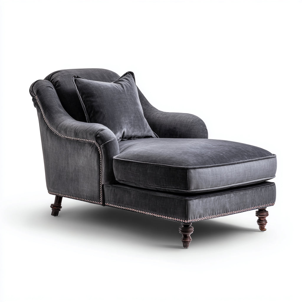 Chaise longue imbottita in velluto 168x80x85 cm - grigio scuro - stile classico per soggiorno