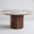 Tavolo da pranzo rotondo in marmo e legno massello 120x120x75 cm - marrone - adatto per ristorante - design contemporaneo