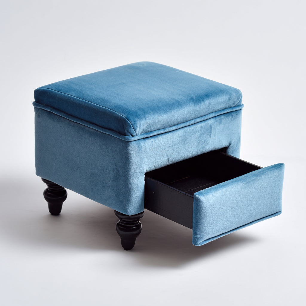 Pouf imbottito in tessuto 50x40x45 cm - blu - design classico per soggiorno