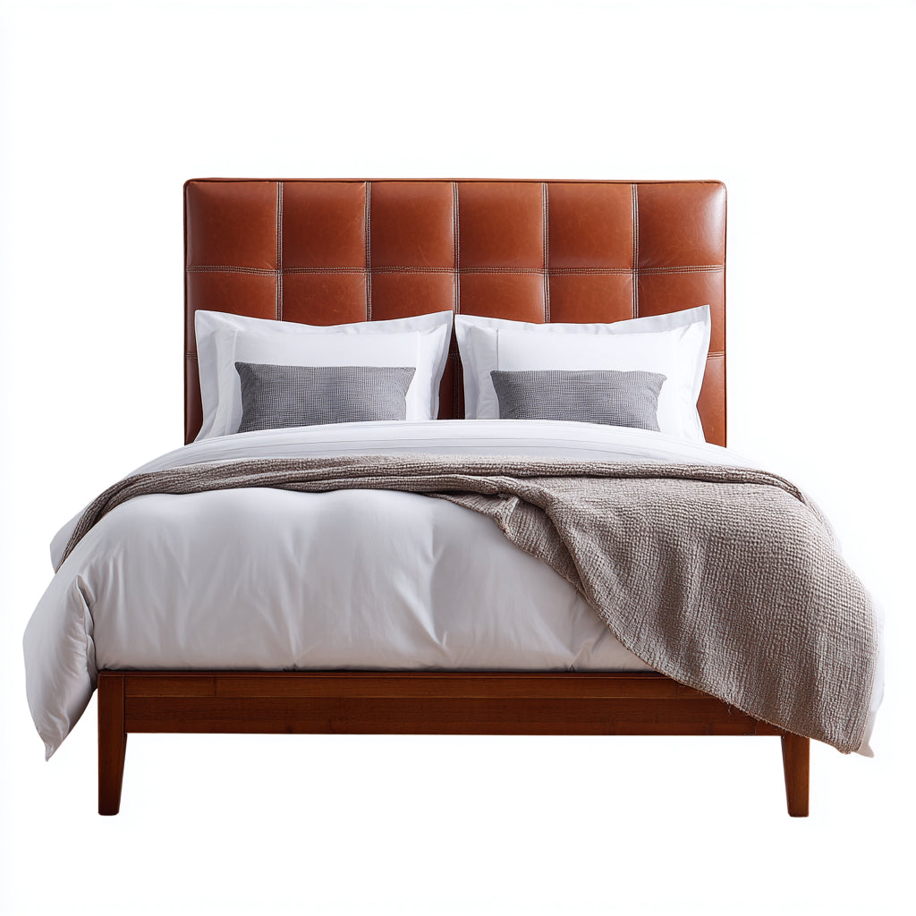 Letto matrimoniale imbottito in pelle con struttura in legno 200x180x104 cm - marrone - per camera da letto - design moderno