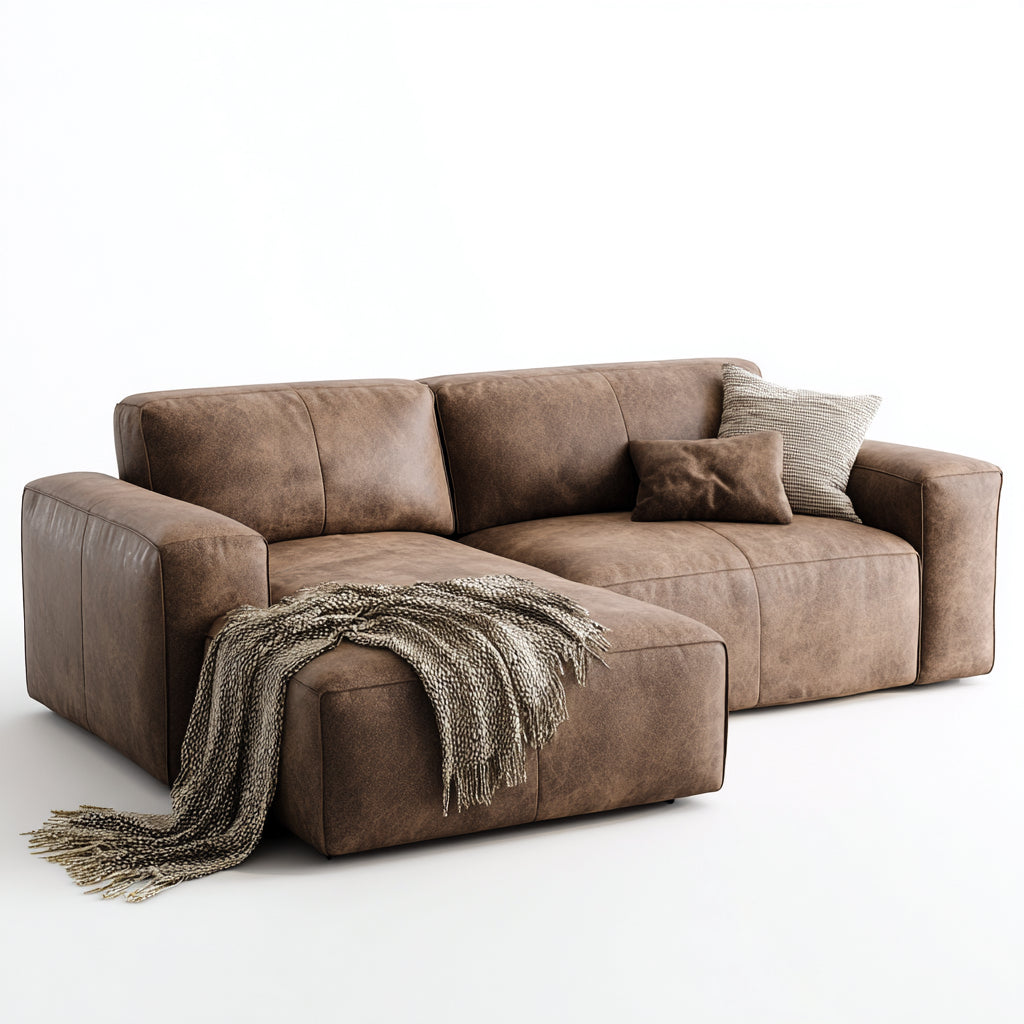 Divano angolare in vera pelle 270x165x82 cm - marrone - design moderno per soggiorno