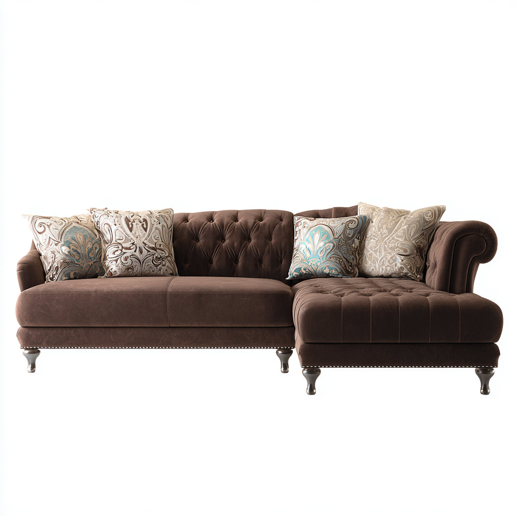 Divano angolare in velluto 275x160x85 cm - marrone - design classico per soggiorno