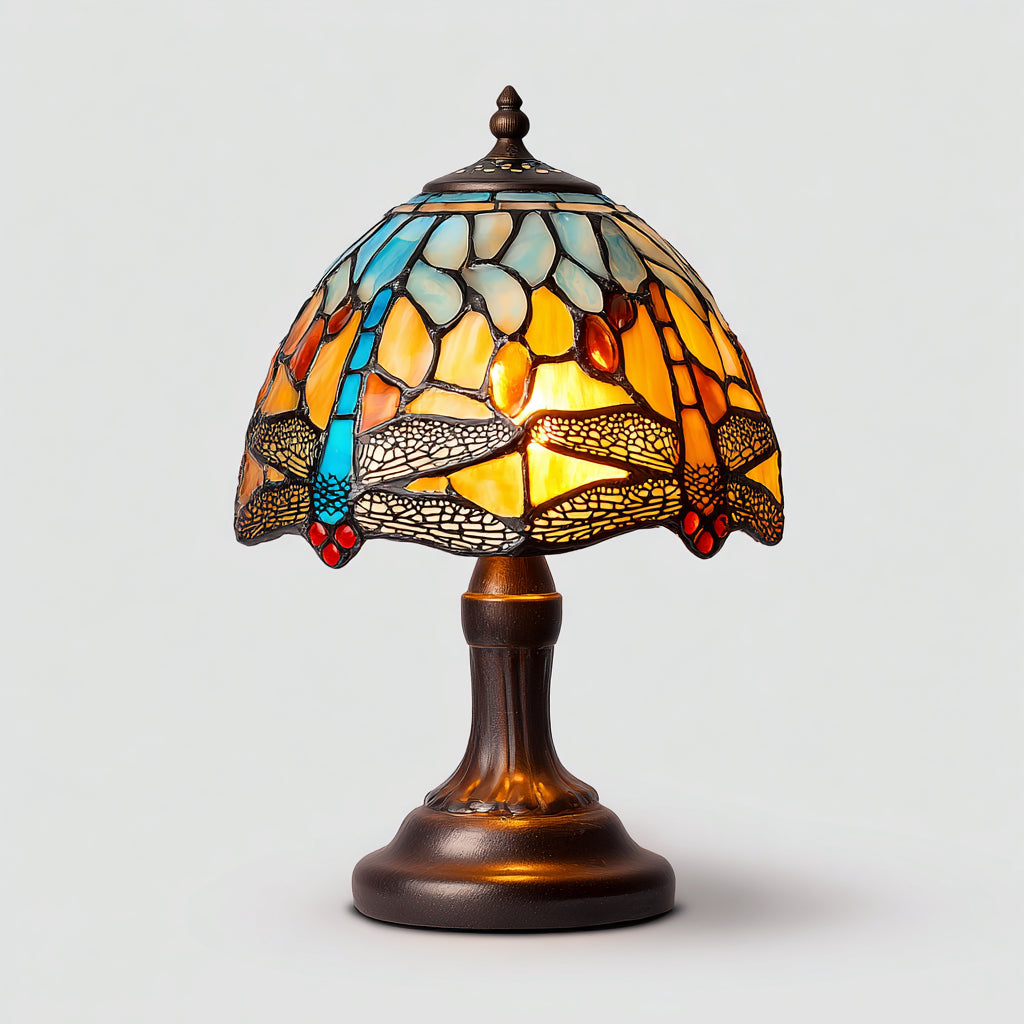 Lampada da tavolo in vetro e metallo 21x21x37 cm - giallo - arancione - blu - stile Tiffany per illuminazione interna