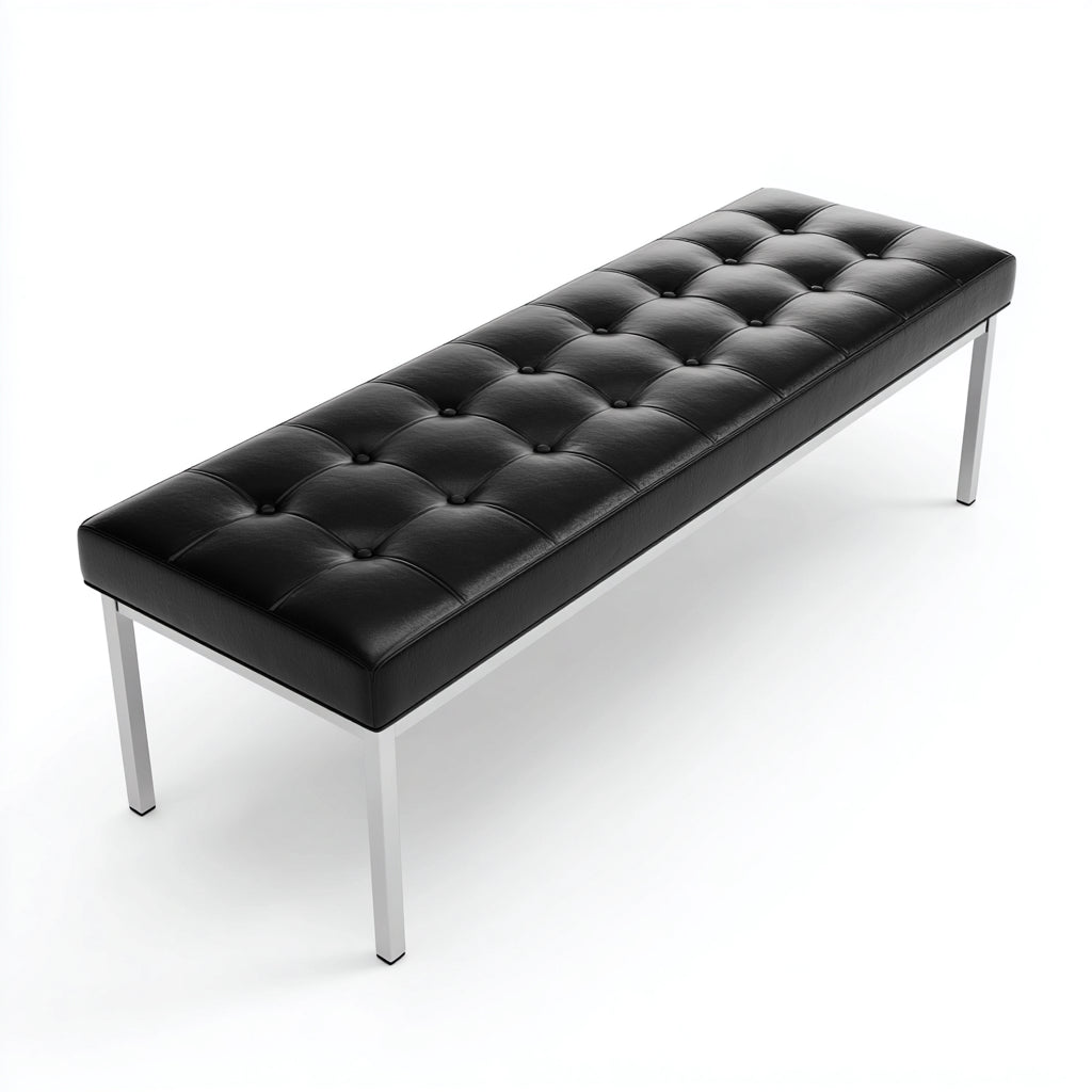Panca per letto imbottita in pelle vera 120x40x45 cm - nero - argento - design moderno