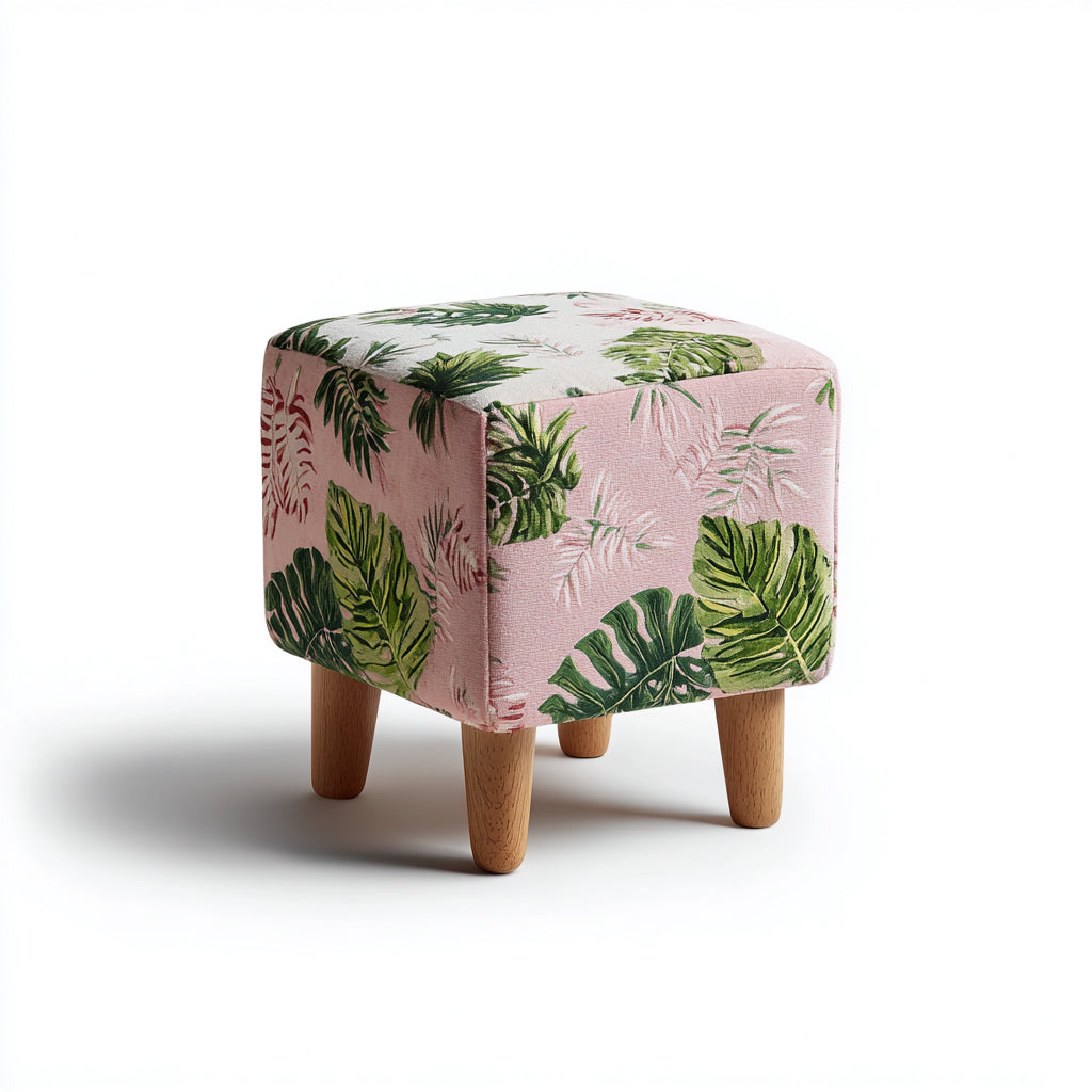Pouf in tessuto stampato 40x40x48 cm - rosa-verde - stile naturale per soggiorno
