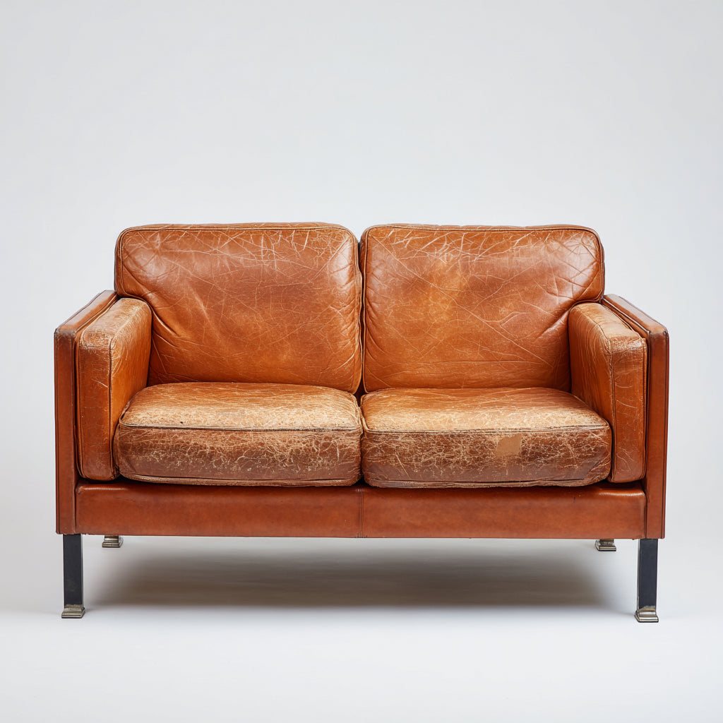 Divano lineare imbottito in pelle 170x85x80 cm - marrone - stile vintage per soggiorno