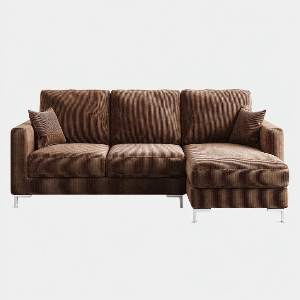 Divano angolare in tessuto a coste 245x155x84 cm - marrone - design moderno per soggiorno