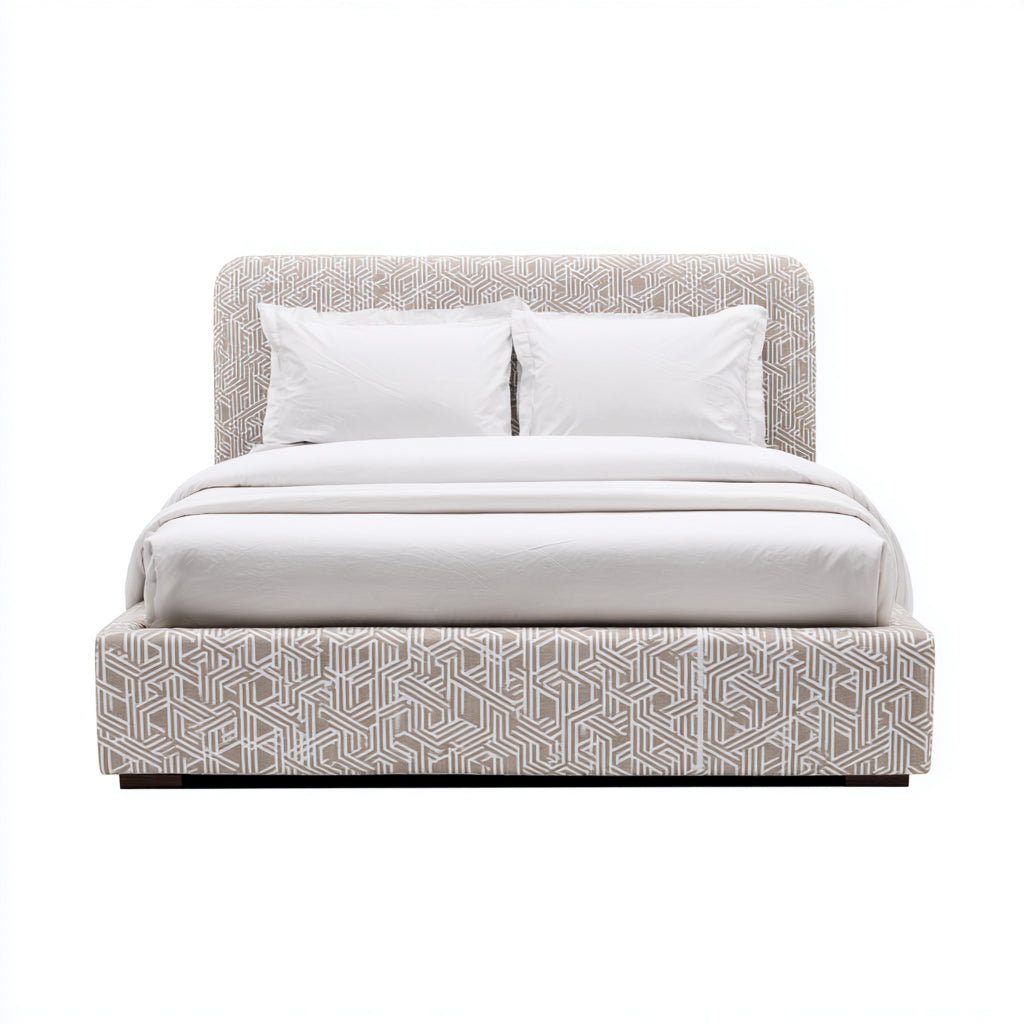 Letto matrimoniale imbottito in tessuto con motivo geometrico 200x180x102 cm - beige - per camera da letto - design moderno