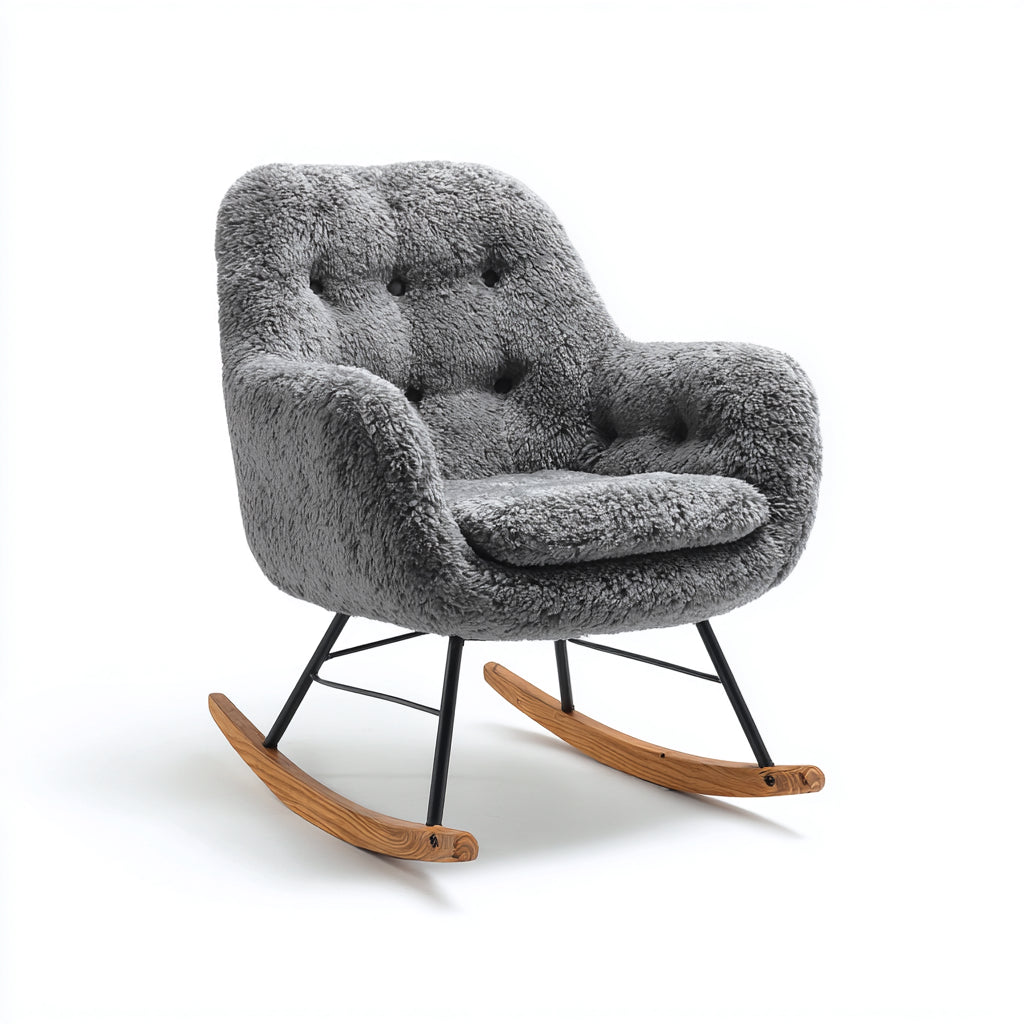 Sedia a dondolo imbottita in tessuto peluche 88x78x92 cm - grigio - stile contemporaneo per soggiorno e relax