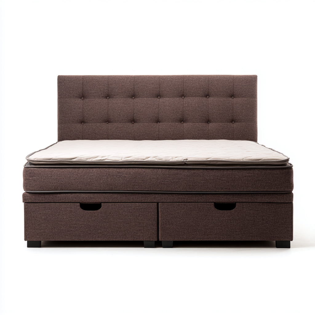 Letto matrimoniale imbottito in tessuto con contenitore 200x180x100 cm - marrone - per camera da letto - design moderno