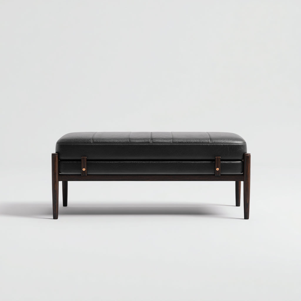Panca per letto imbottita in pelle vera 120x40x45 cm - nero - marrone - design moderno