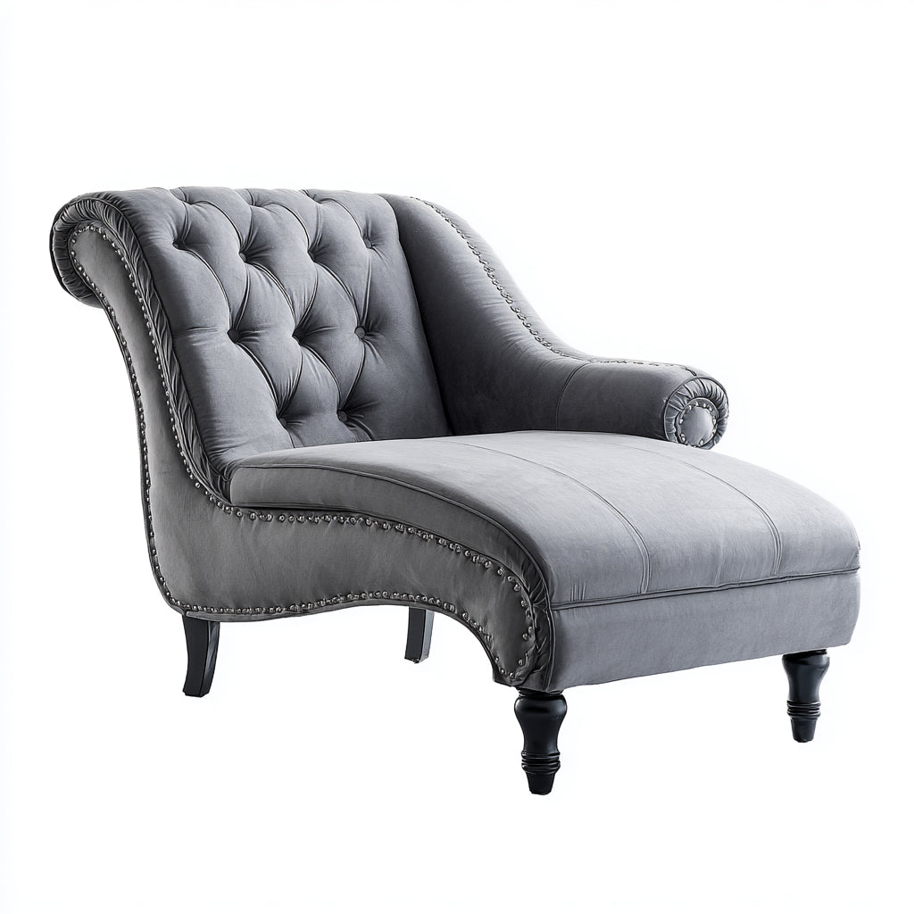 Chaise longue imbottita in velluto 172x82x85 cm - grigio - stile classico per soggiorno