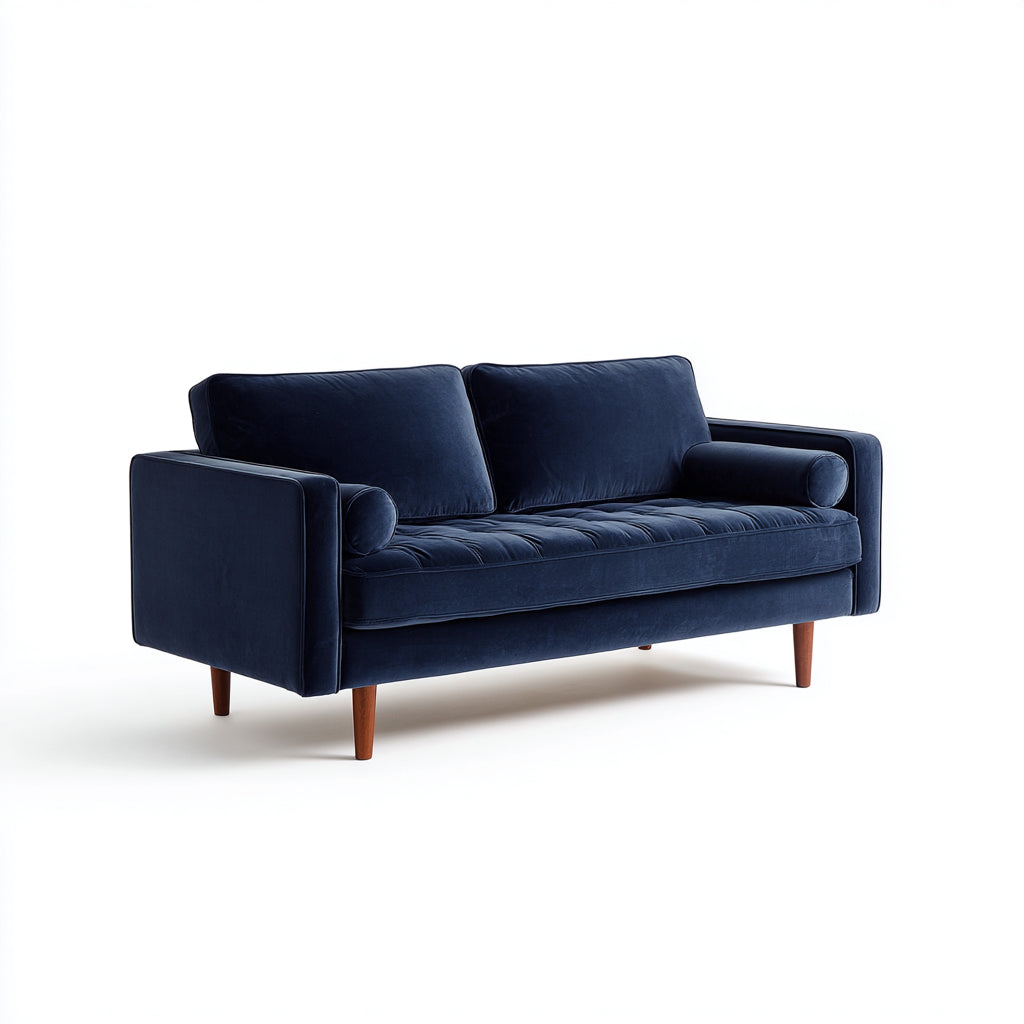 Divano lineare imbottito in velluto 175x88x82 cm - blu scuro - stile moderno per soggiorno