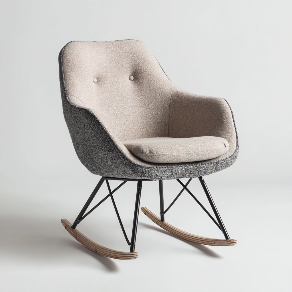 Sedia a dondolo imbottita in tessuto bicolore 88x78x92 cm - grigio e beige - stile contemporaneo per soggiorno e relax