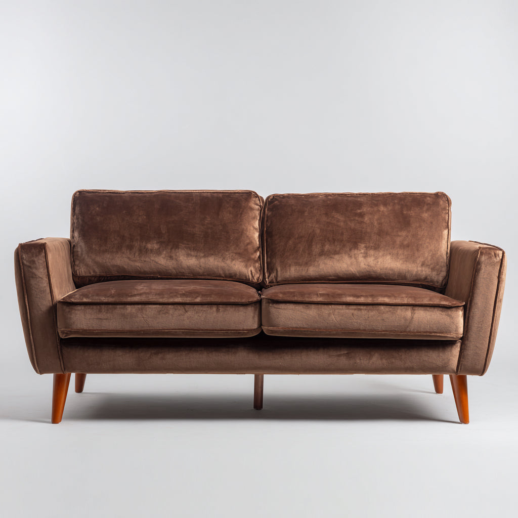 Divano lineare imbottito in velluto 170x88x82 cm - marrone - stile retrò per soggiorno