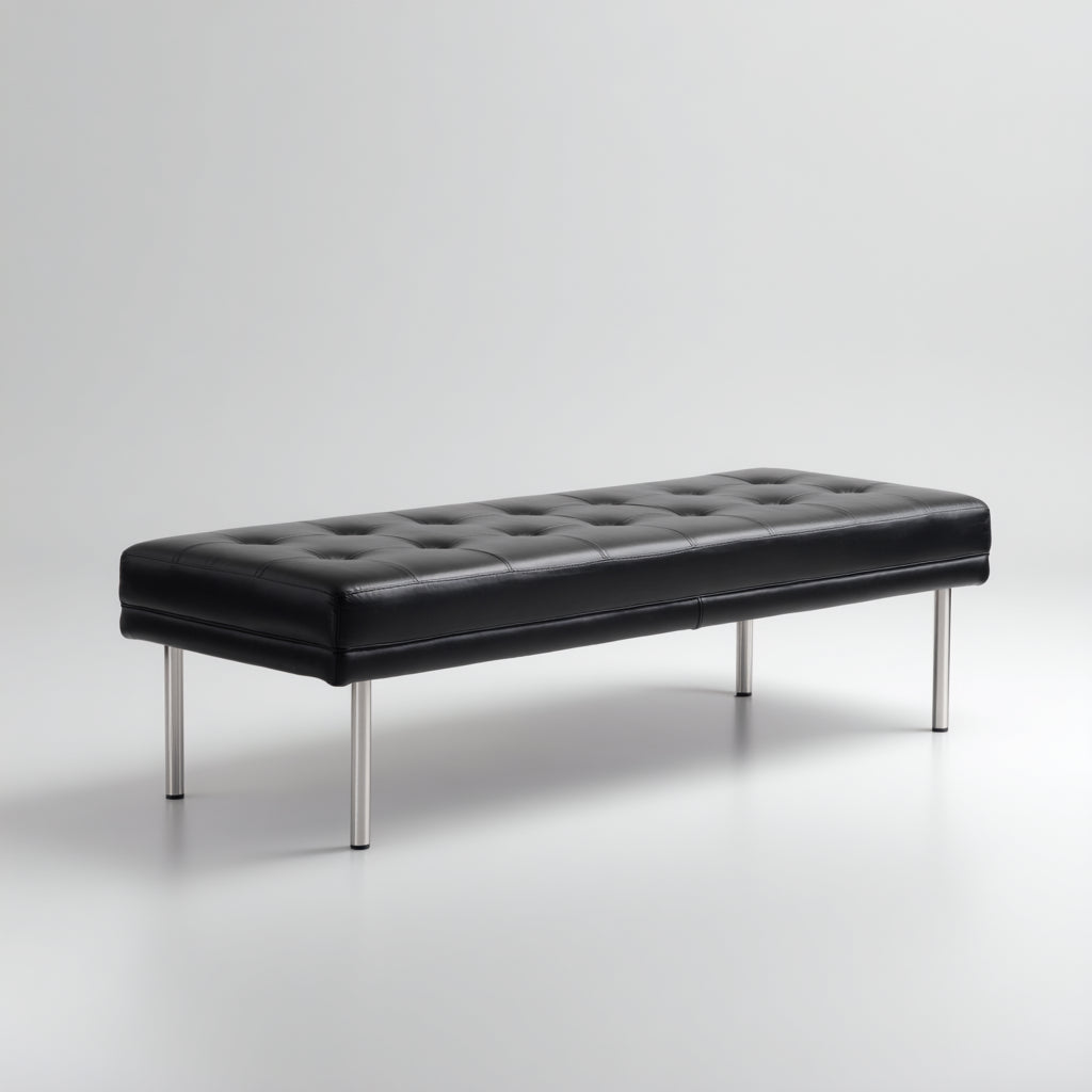Panca per letto imbottita in pelle vera 120x40x45 cm - nero - argento - design moderno