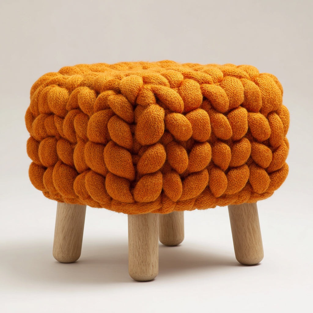 Pouf in maglia 45x40x45 cm - arancione - design moderno per soggiorno