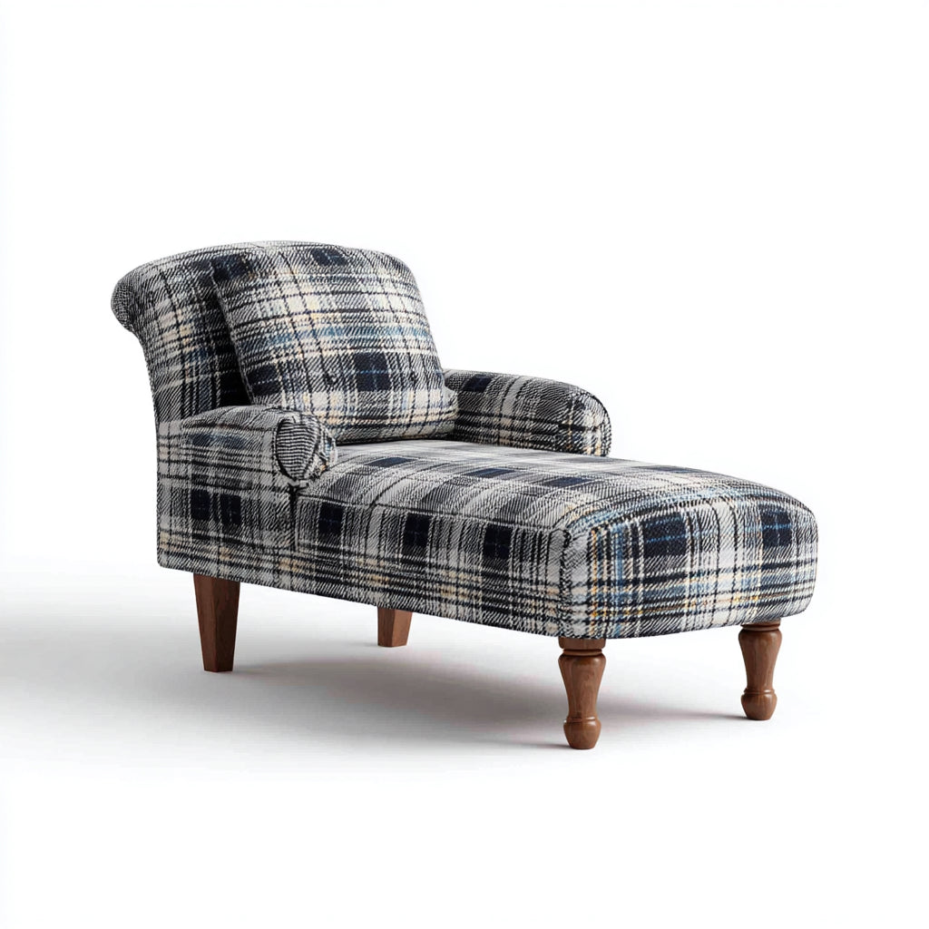 Chaise longue imbottita in tessuto tartan 160x72x80 cm - blu-grigio - stile classico per soggiorno