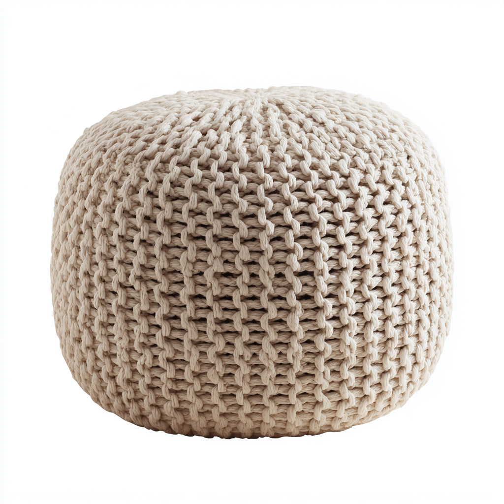 Pouf in maglia 45x45x55 cm - beige - design naturale per soggiorno