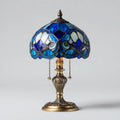Lampada da tavolo in vetro e metallo 21x21x36 cm - blu - bianco - stile Tiffany per illuminazione interna