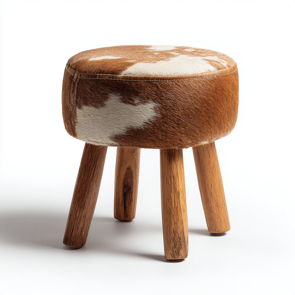 Pouf in effetto pelo 40x40x50 cm - bianco-marrone - stile naturale per soggiorno