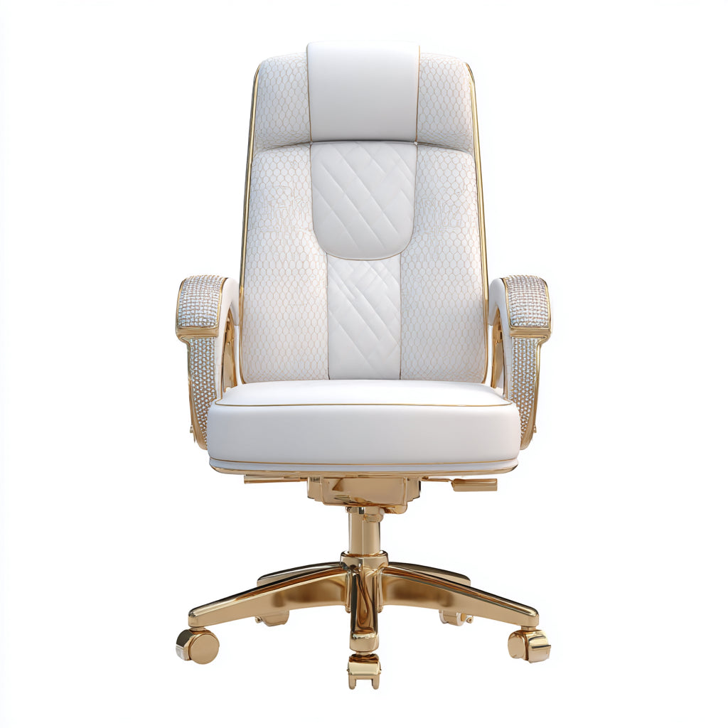 Sedia da ufficio imbottita in similpelle 69x66x114 cm - bianco - oro - design moderno elegante stile lusso per ufficio e studio