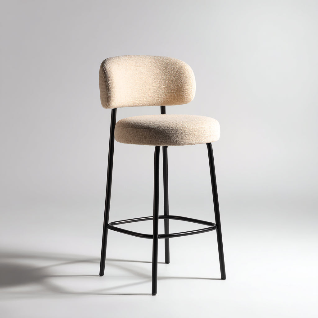 Sgabello da bar rivestimento in tessuto imbottito 45x43x79 cm - beige - nero - design moderno per ristorante