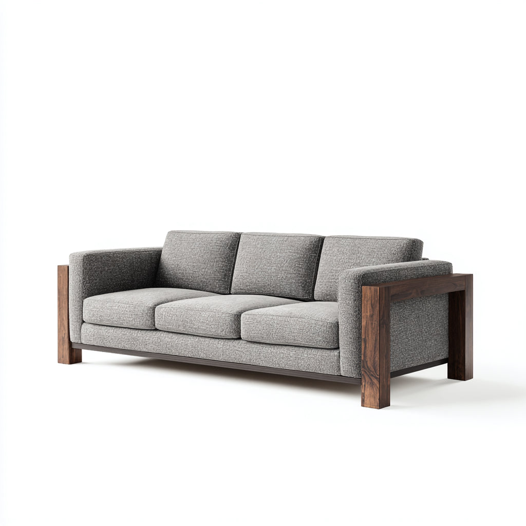 Divano lineare imbottito in tessuto 205x90x82 cm - grigio - design moderno con struttura in legno per soggiorno