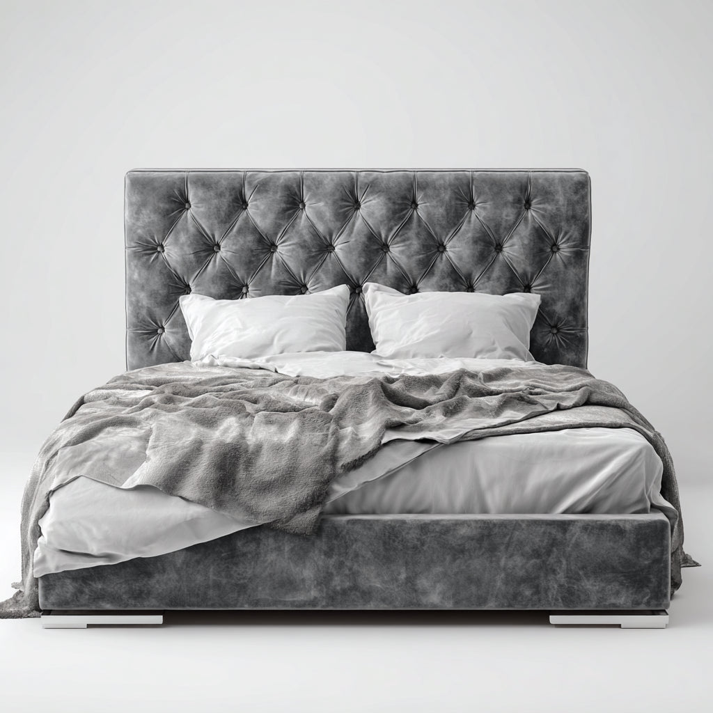Letto matrimoniale imbottito in velluto 200x180x106 cm - grigio - per camera da letto - design elegante