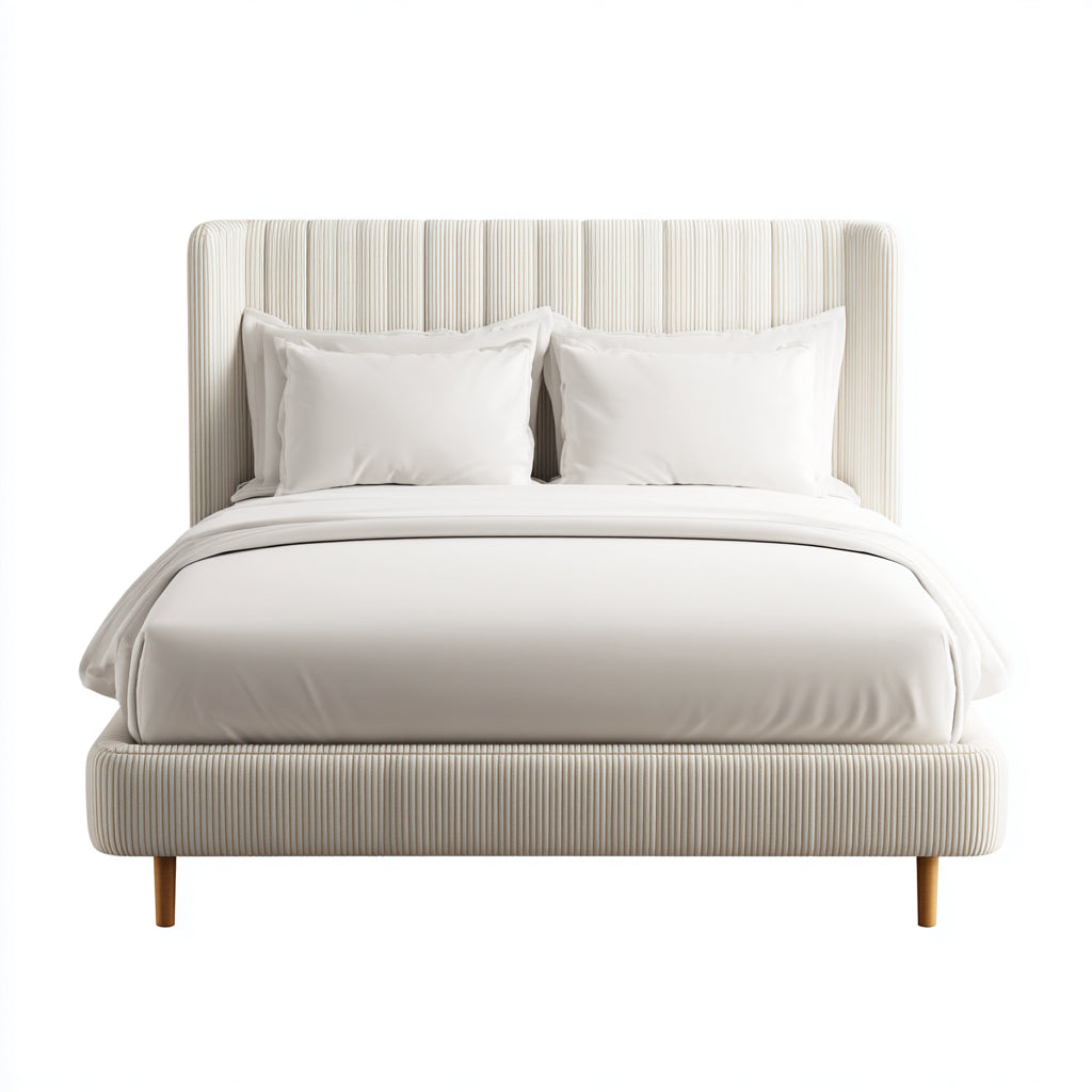 Letto matrimoniale imbottito in tessuto con struttura in legno 200x180x105 cm - avorio - per camera da letto - design moderno