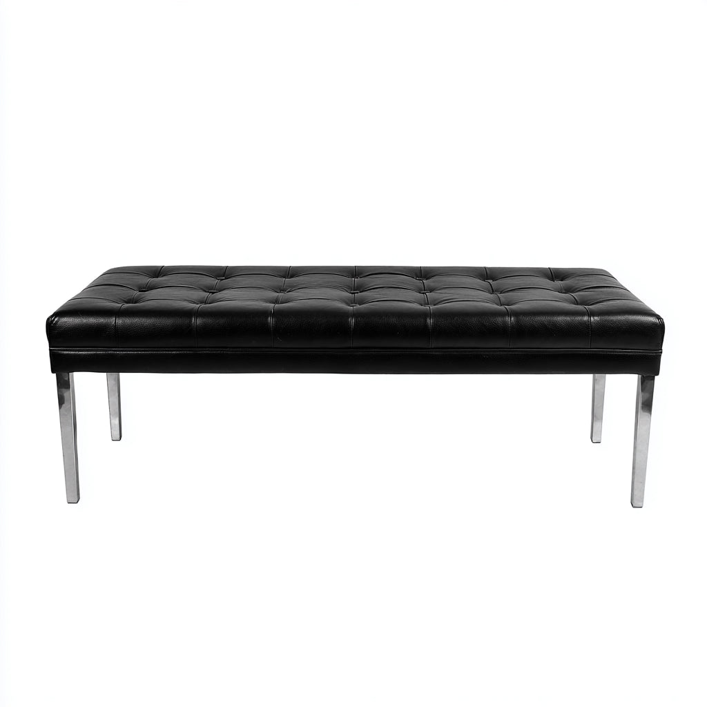 Panca per letto imbottita in pelle vera 120x40x45 cm - nero - argento - design moderno