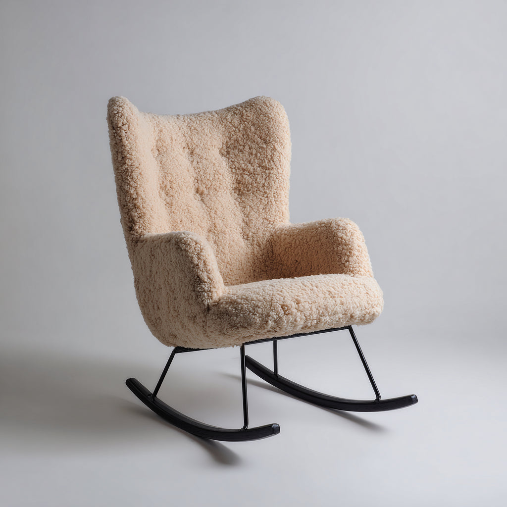 Sedia a dondolo imbottita in tessuto teddy 90x80x98 cm - beige - stile moderno per soggiorno e relax