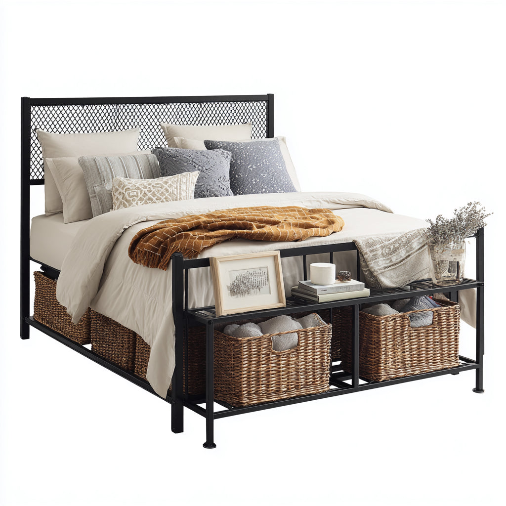 Letto matrimoniale in metallo con struttura a scaffale 200x180x105 cm - nero - per camera da letto - design industriale