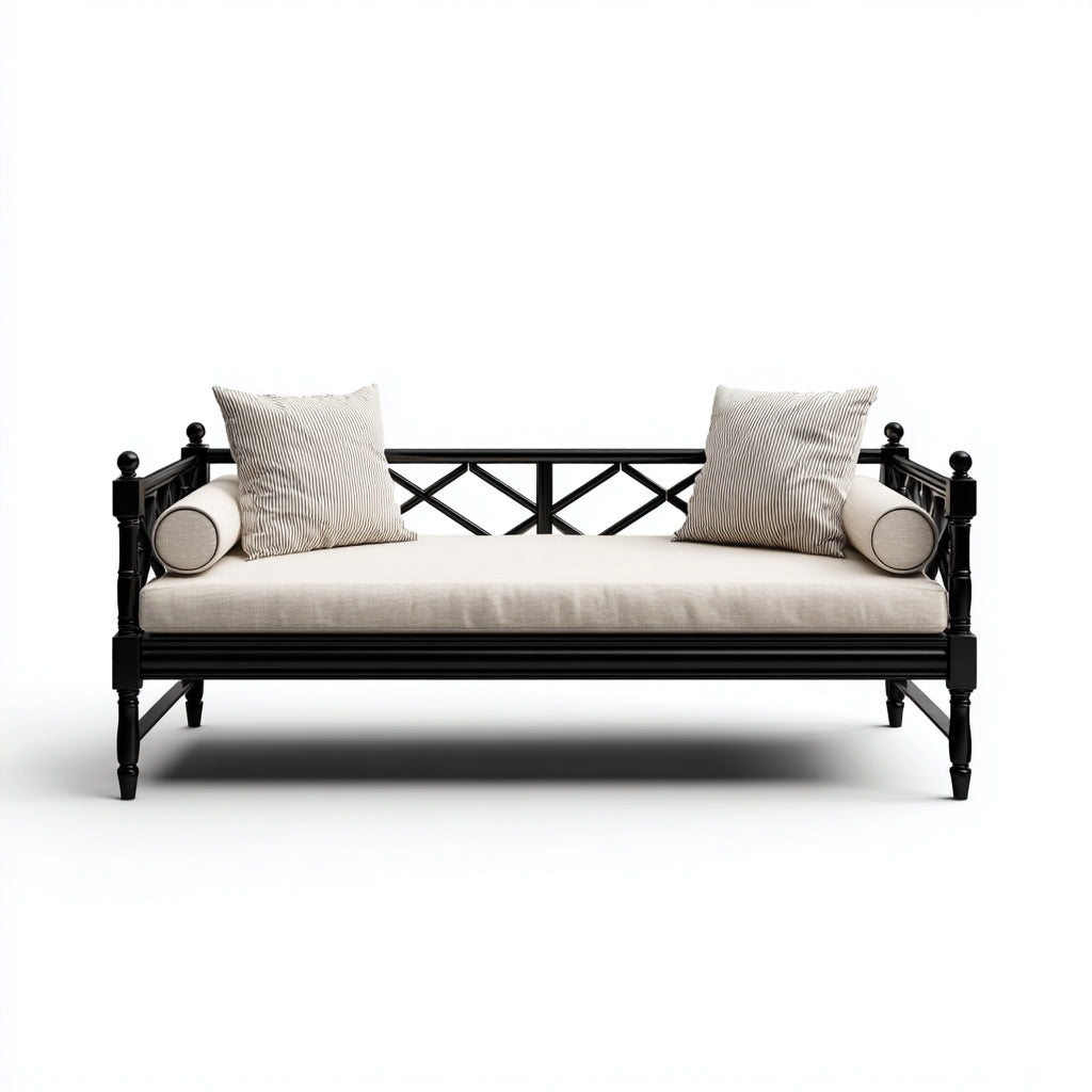 Divano letto in legno con rivestimento tessile 190x80x85 cm - nero - bianco - adatto alla camera da letto - design classico
