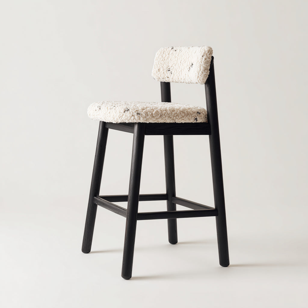 Sgabello da bar rivestimento in tessuto imbottito 47x44x77 cm - beige - nero - design moderno per ristorante