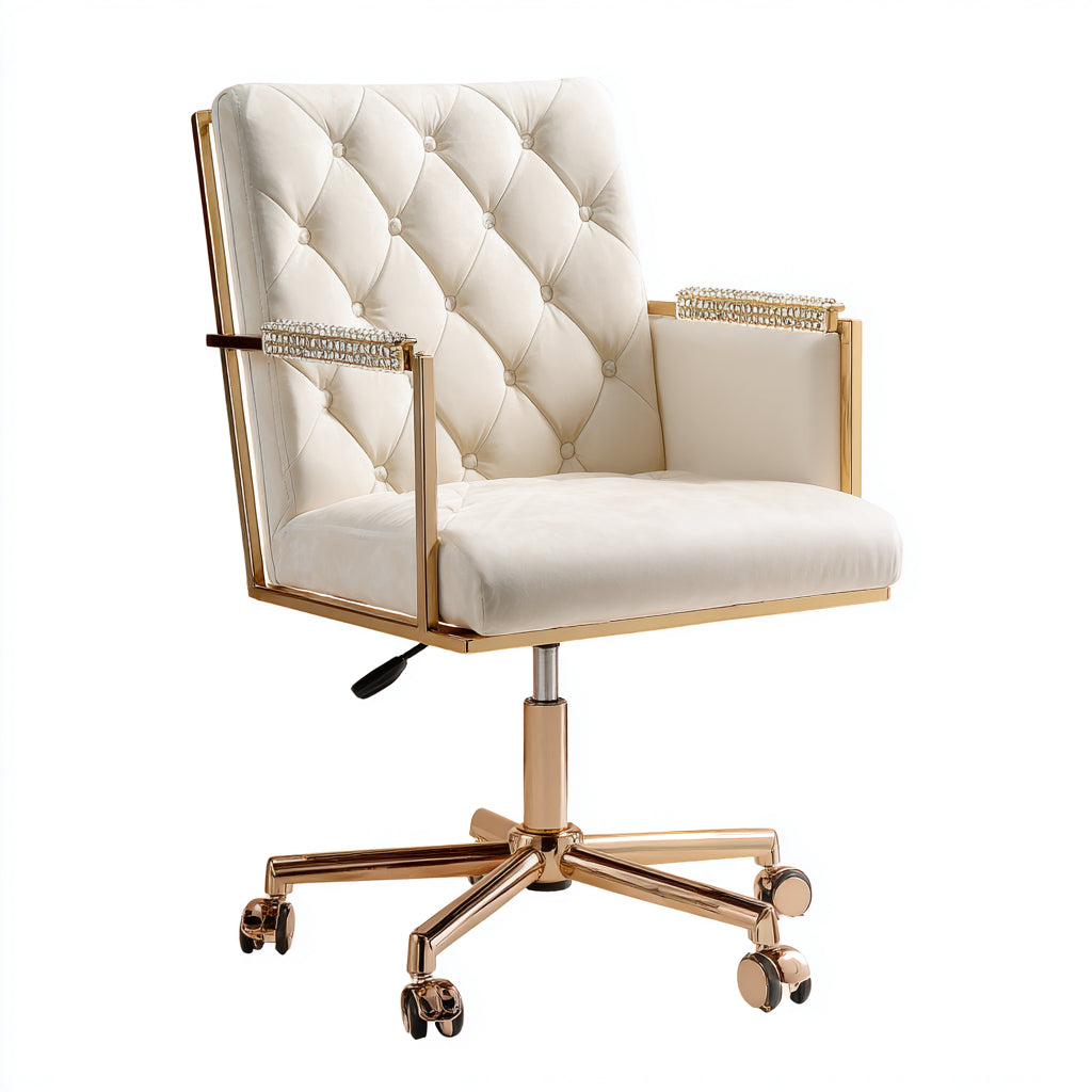 Sedia da ufficio imbottita in similpelle 66x62x108 cm - bianco - oro - design moderno elegante stile lusso per ufficio e studio