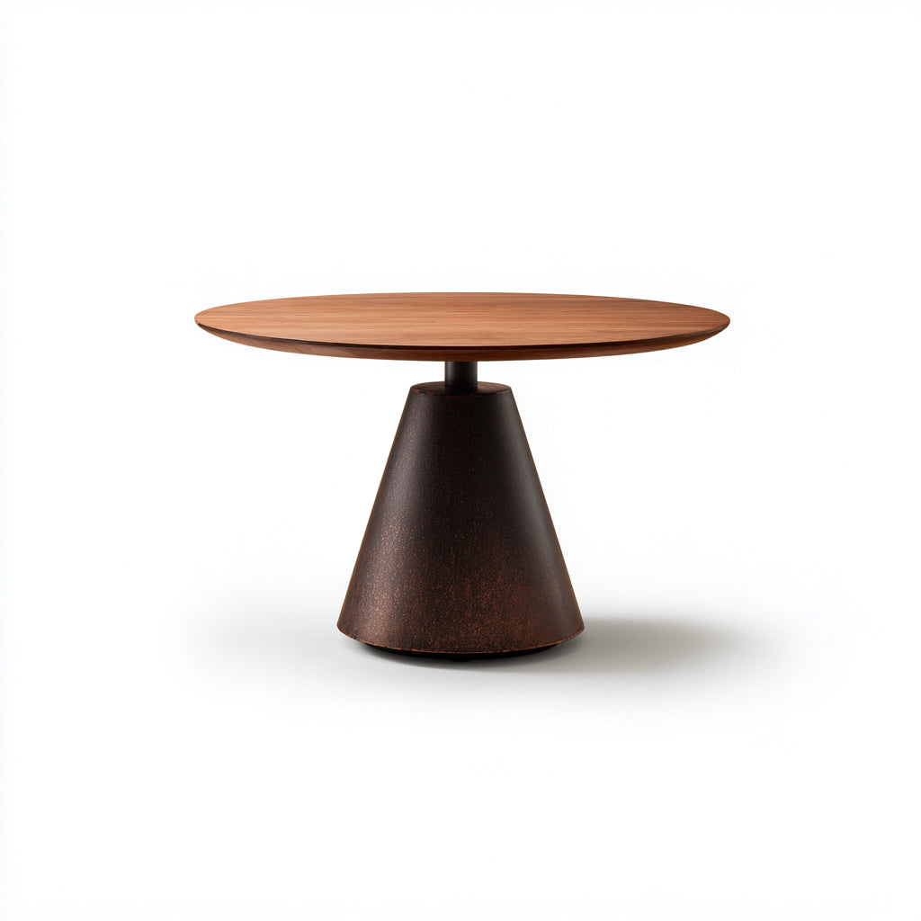 Tavolo da pranzo rotondo in legno e metallo 110x110x75 cm - colore legno naturale e marrone scuro - adatto per ristorante - design moderno
